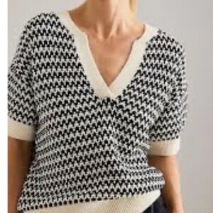 Varley Dora Knit Black and Cream V-Neck Sweater